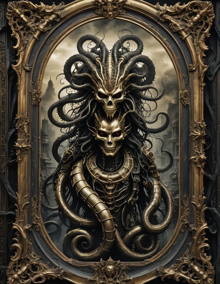 Biomechanical Serpent Goddess in Giger Style Frame