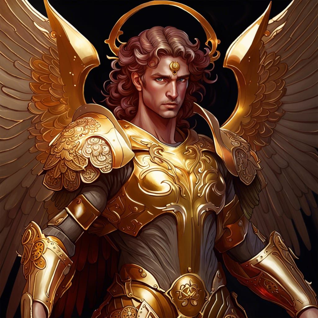 Aries Zodiac Angel in Golden Armor: Hyperrealistic Illustrat...