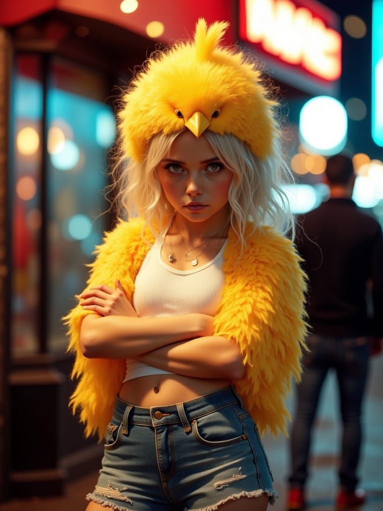 Grumpy Teenager as Chick in Neon Nightclub