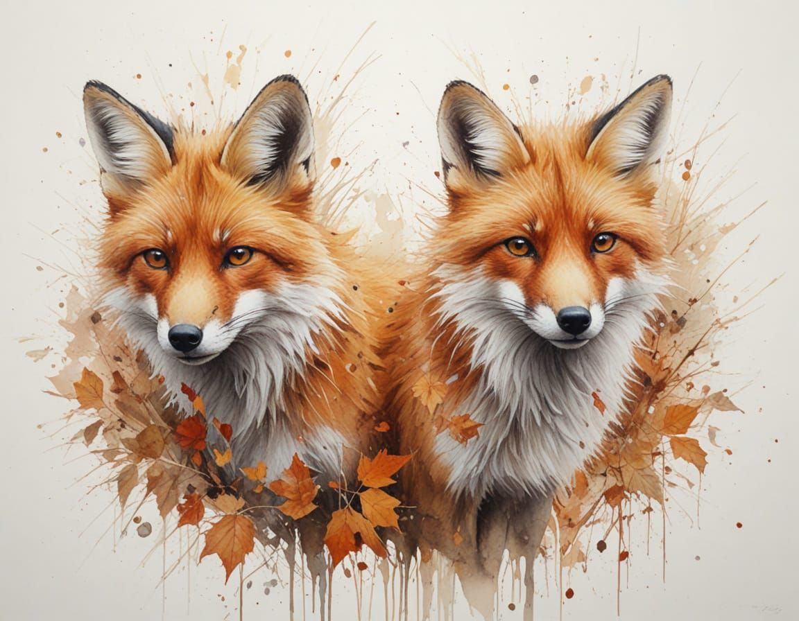 Red Fox in Autumn Forest, Painterly Realism