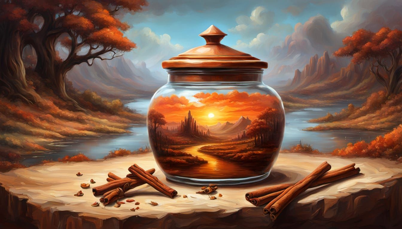 Majestic Cinnamon Jar in Epic Oil Painting Style