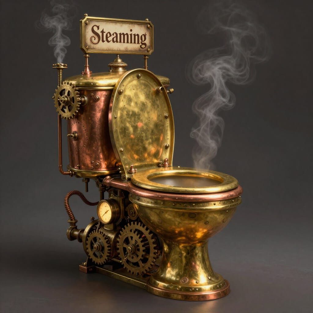 Steampunk Toilet with Gears and Glowing Gauges