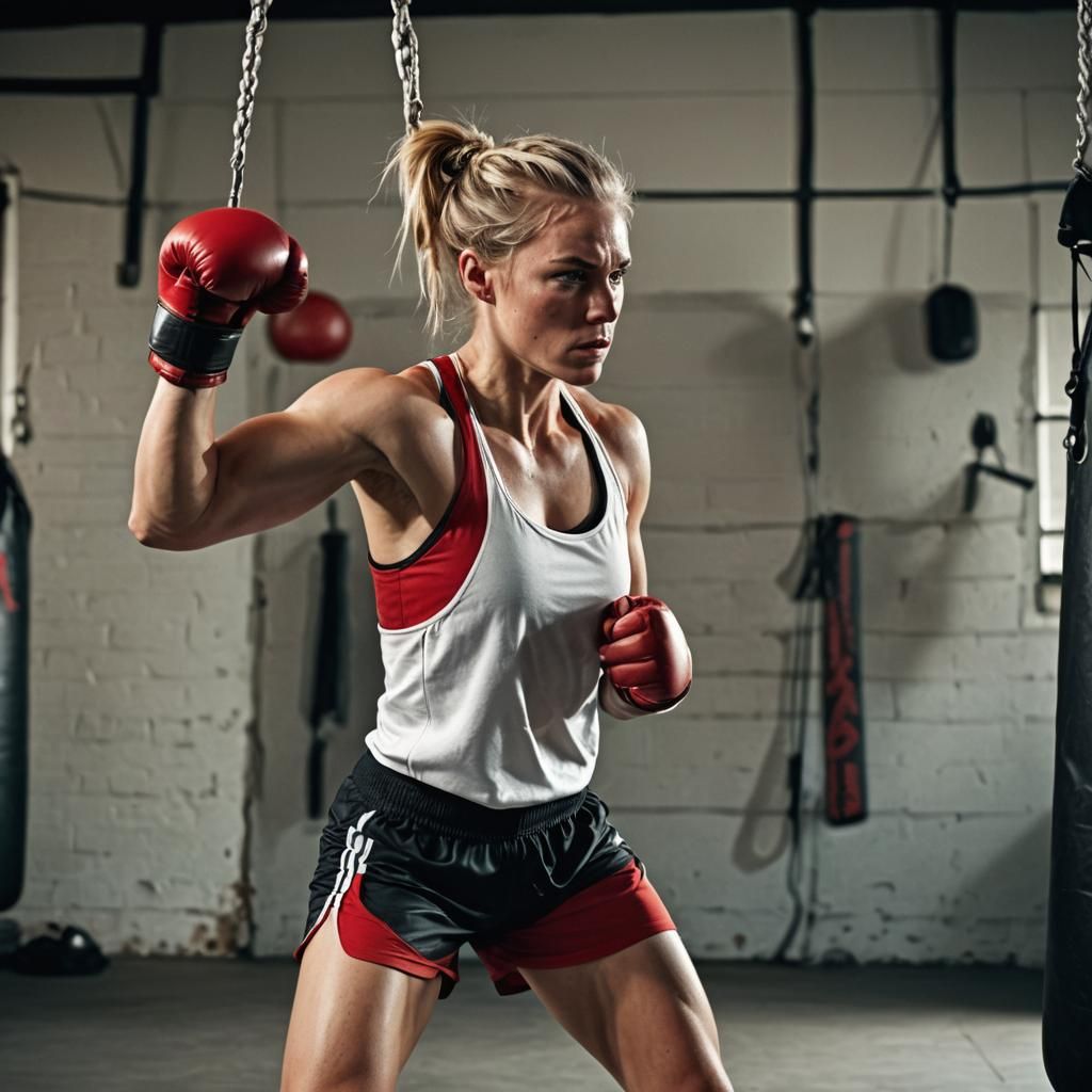 Blonde Female Boxer Training in Gritty Gym