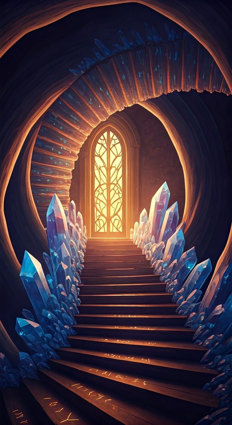 Magical Crystal Staircase to Filigree Door, Digital Art