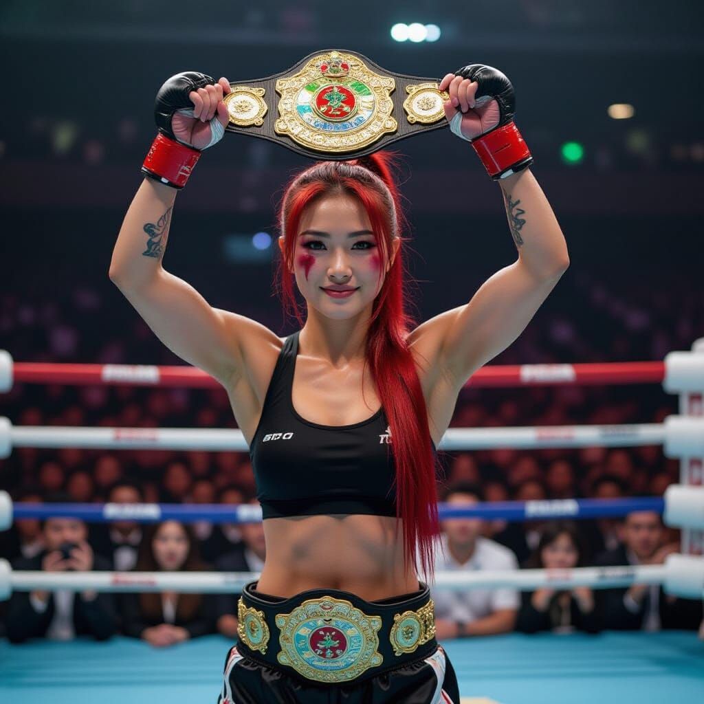 Champion Kickboxer Celebrates Victory in Tokyo