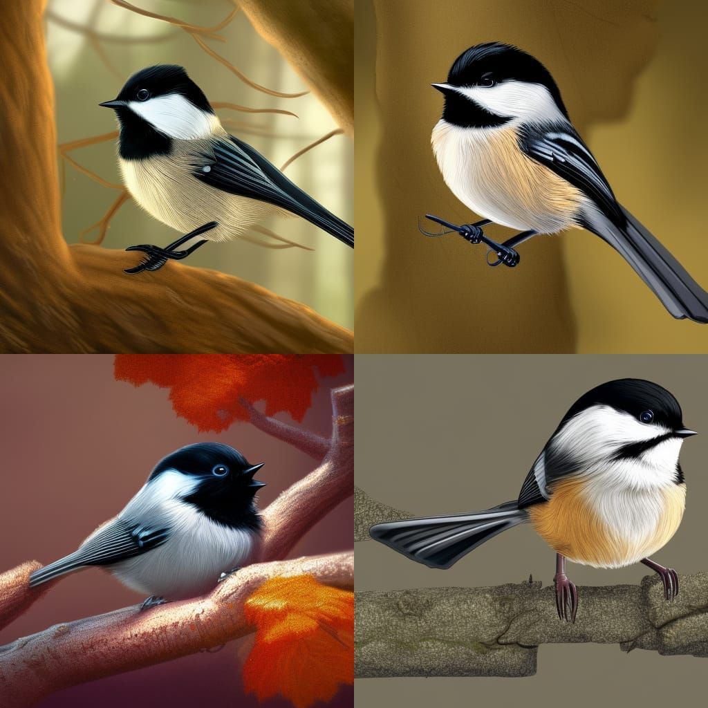 Black-Capped Chickadee in Sycamore Tree: Detailed Matte Pain...