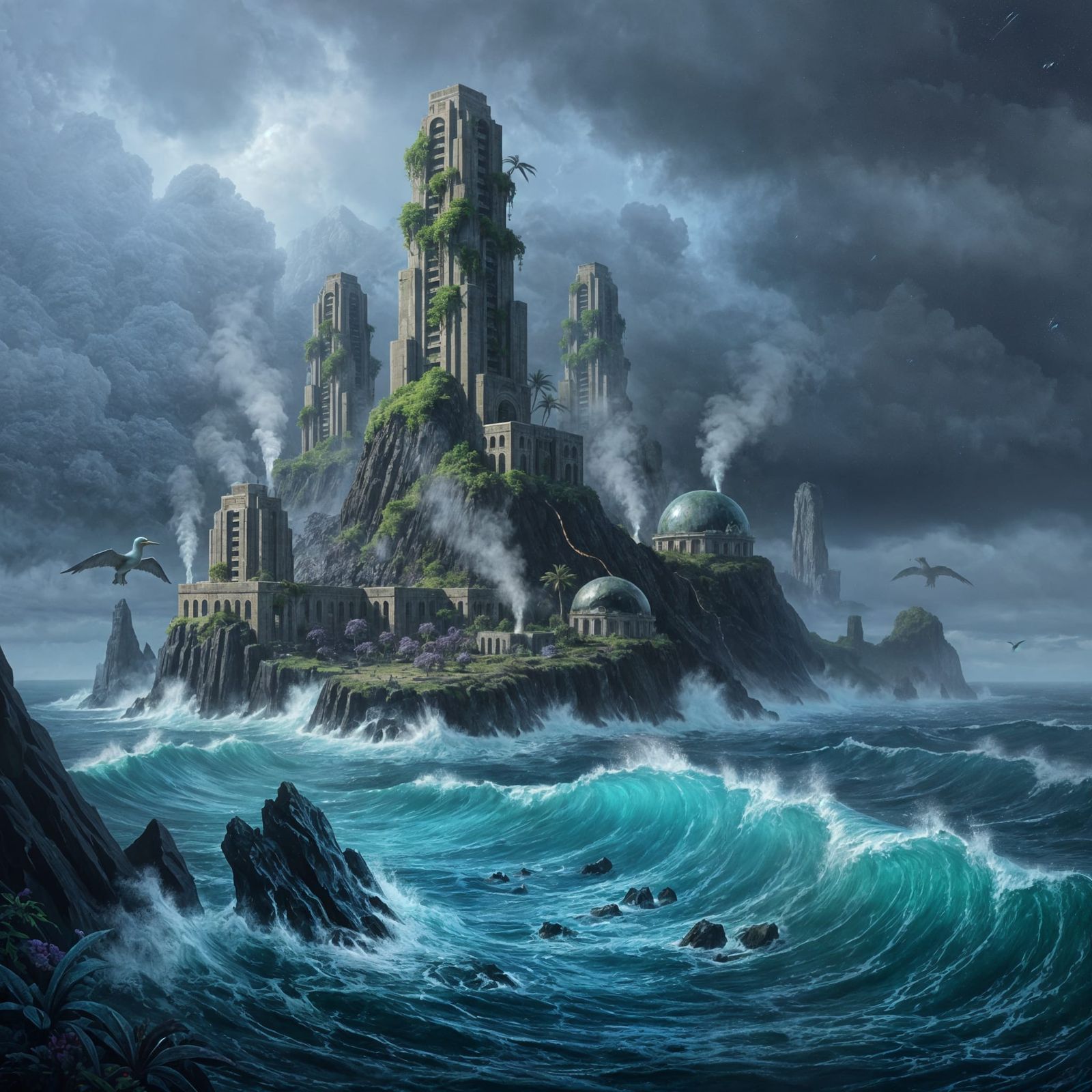 Volcanic Island Mist Landscape Painting