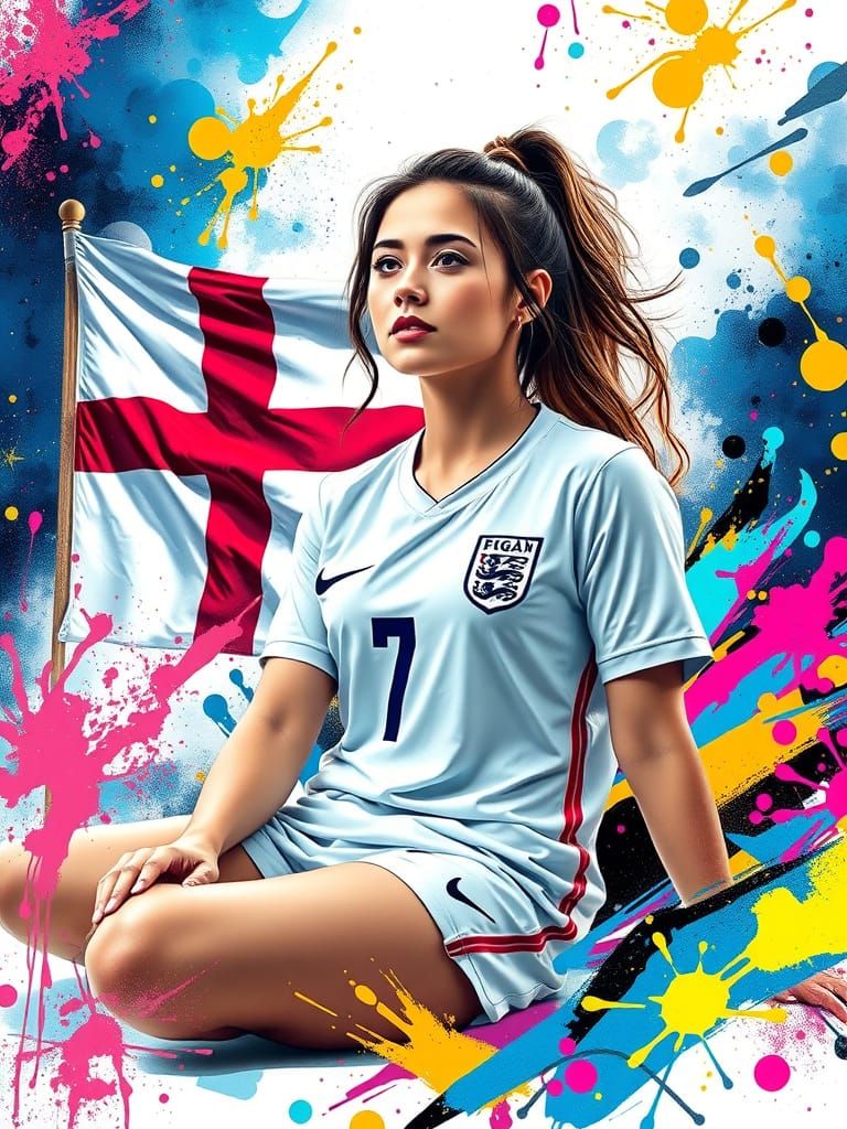 Young Woman in Electrifying Cosmos with Graffiti Art