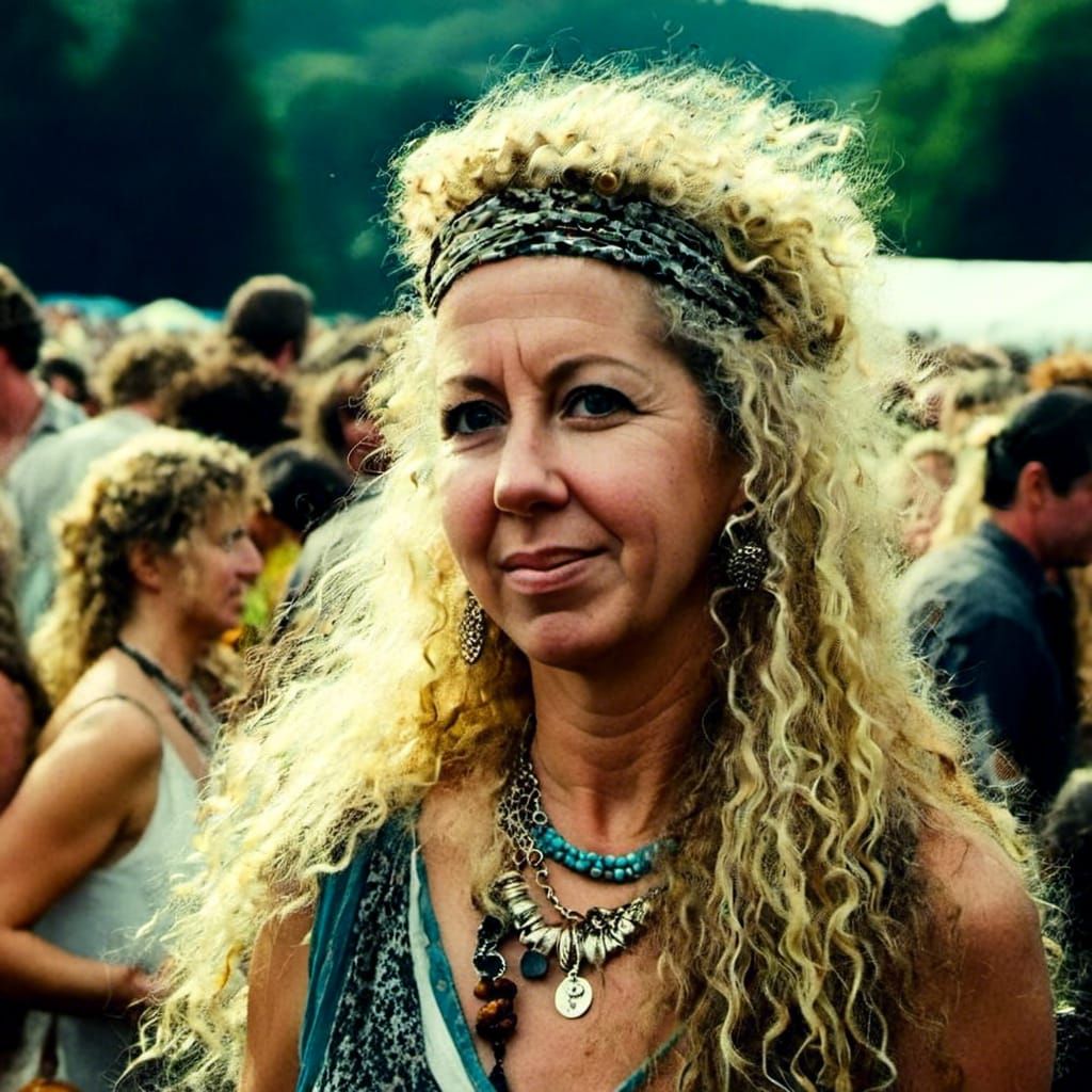 Woodstock Hippie Portrait in Aged Photograph Style