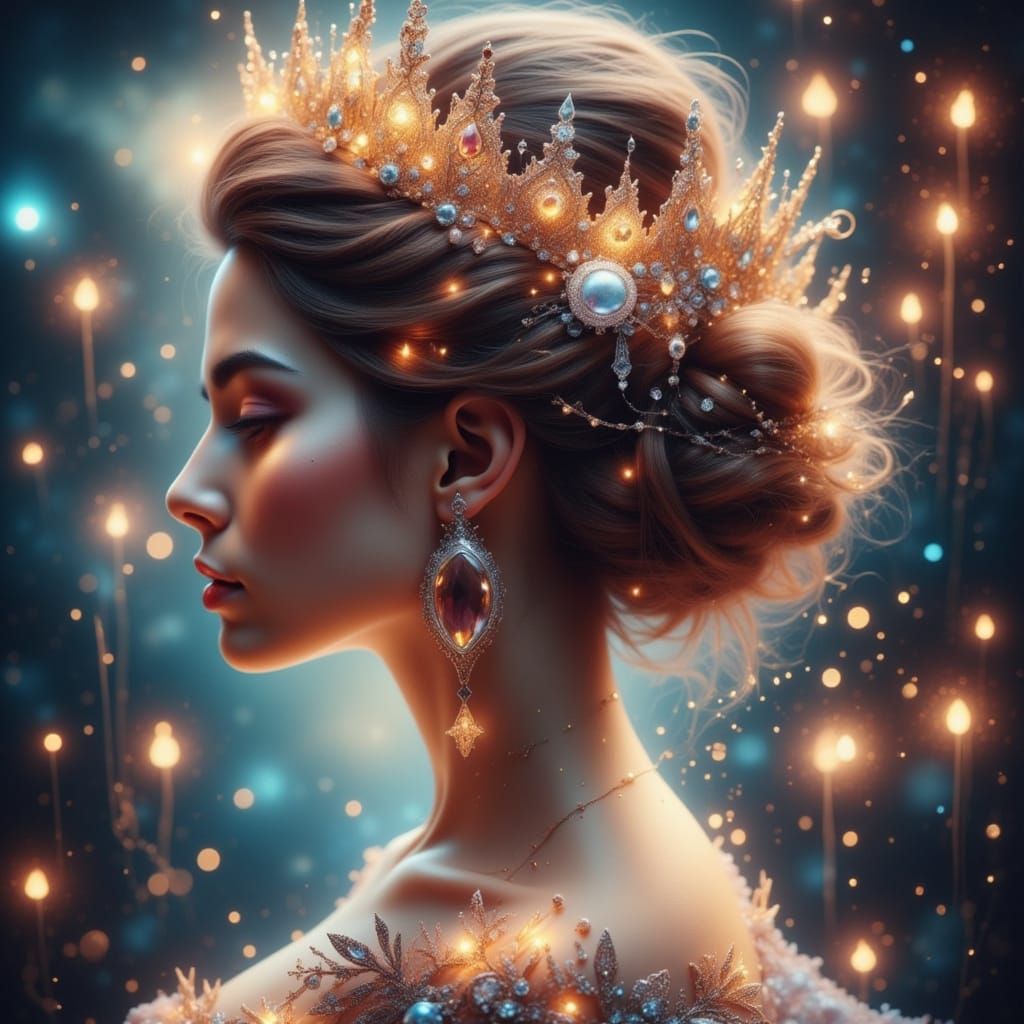 Princess Wearing Ornate Jeweled Tiara, Facing Camera