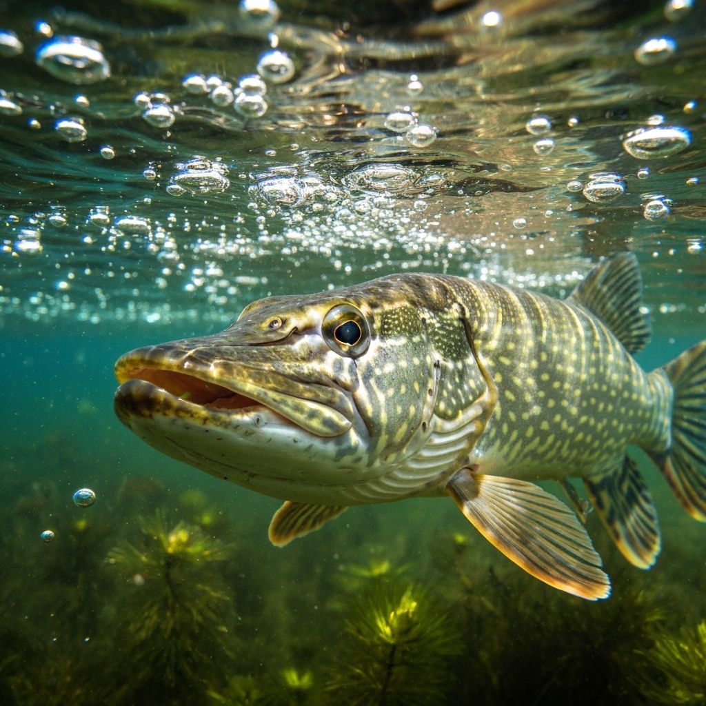 Pike Portrait in Pond, Matte Oil Painting