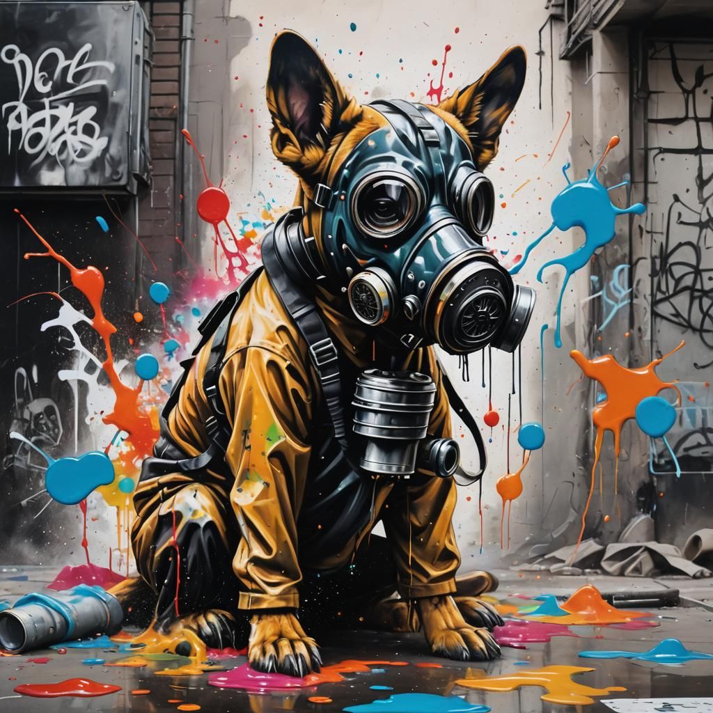 Dog in Gas Mask Graffiti Street Art