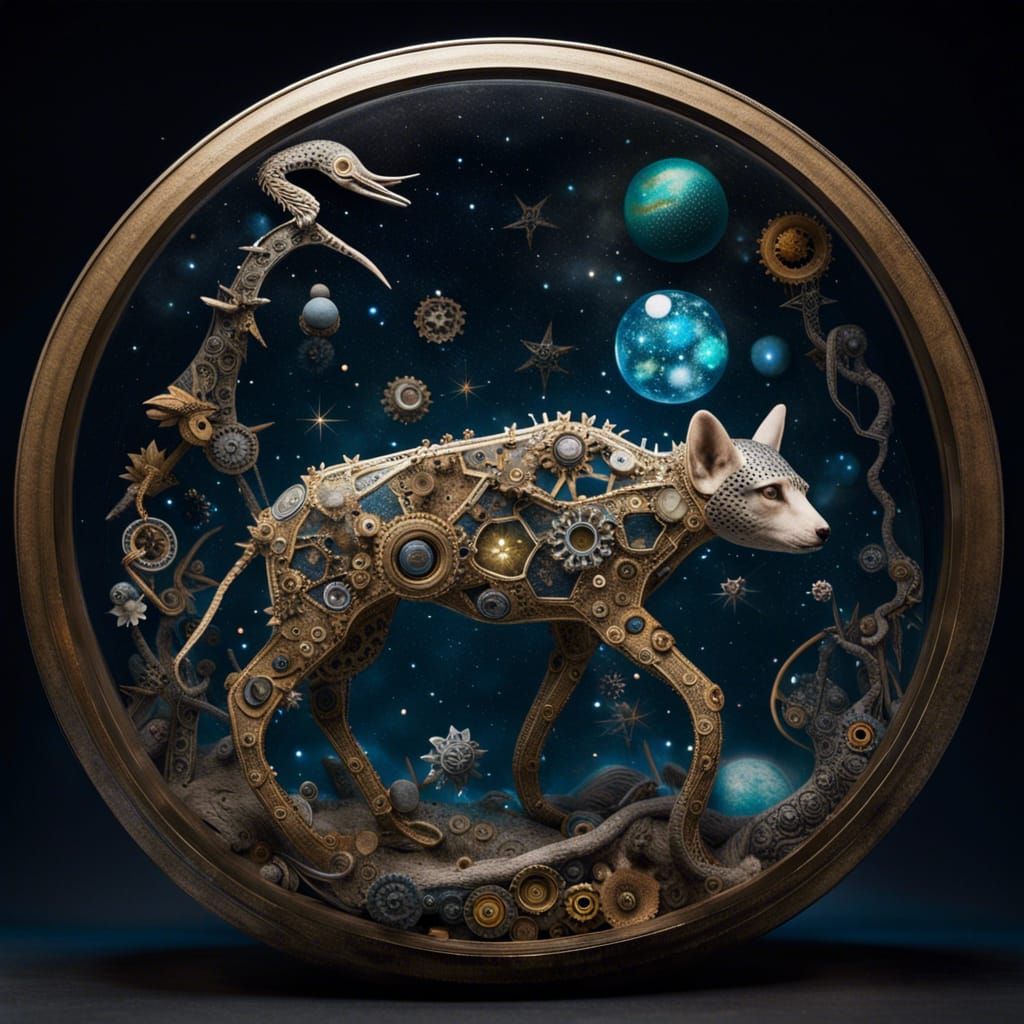Clockwork Animals in Cosmic Terrarium: Fantasy Concept Art
