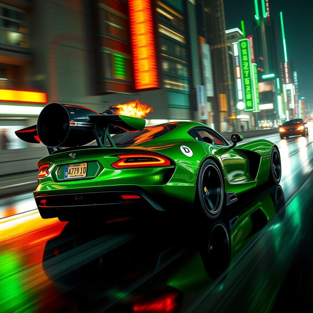 Cyberpunk Dodge Viper with Jet Engine and Afterburner