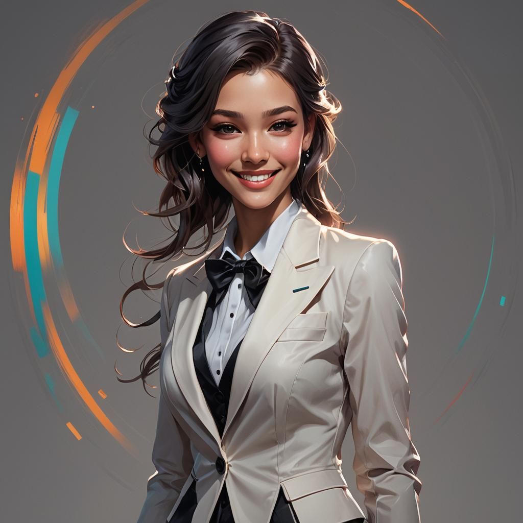 Smiling Girl in Tuxedo: Hyperdetailed Portrait