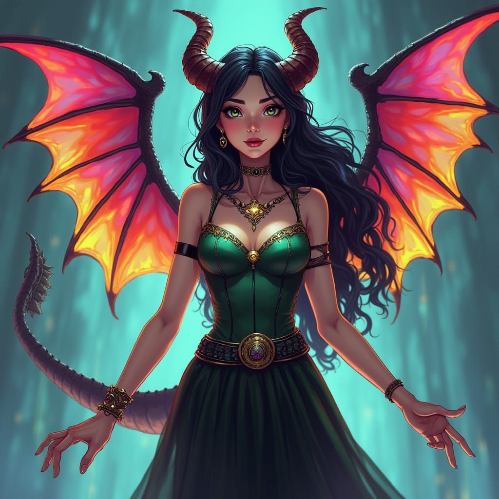 Hazbin Hotel Overlord with Dragon Wings in Vivziepop Style