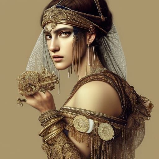 Ancient Greek Bride Portrait in Hyperdetailed Style