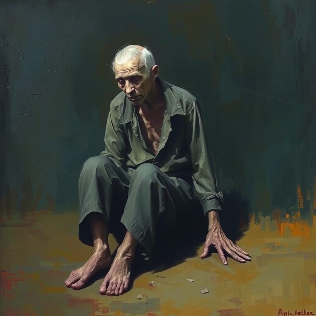 Melancholy Figure in Somber Abstract Expressionism