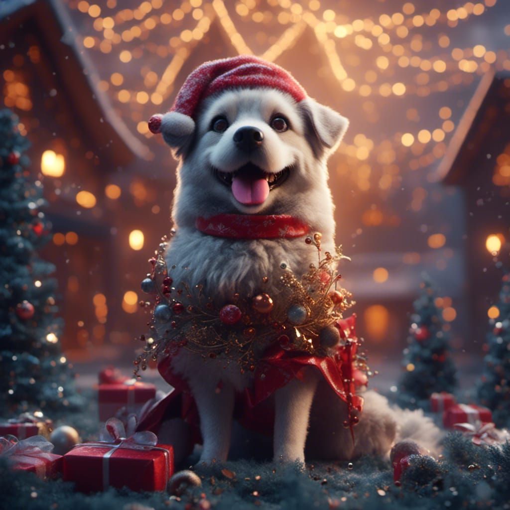 Festive Christmas Dog in Detailed Matte Painting