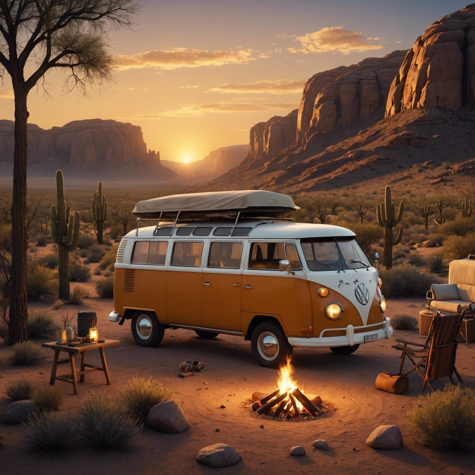 Desert Camping at Golden Hour: Matte Painting