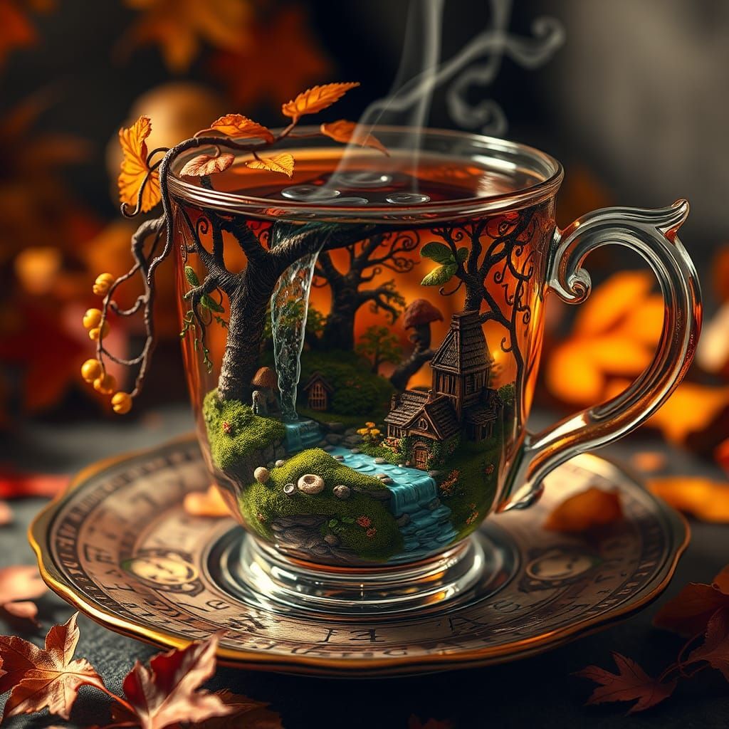 Ornate Teacup Fairytale Forest in Baroque Style