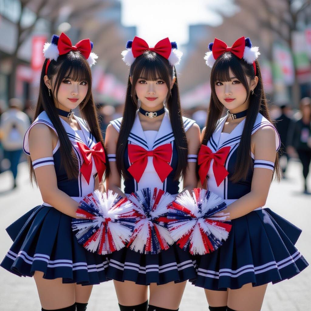 Japanese Goth Cheerleaders Perform Pom Pom Tricks