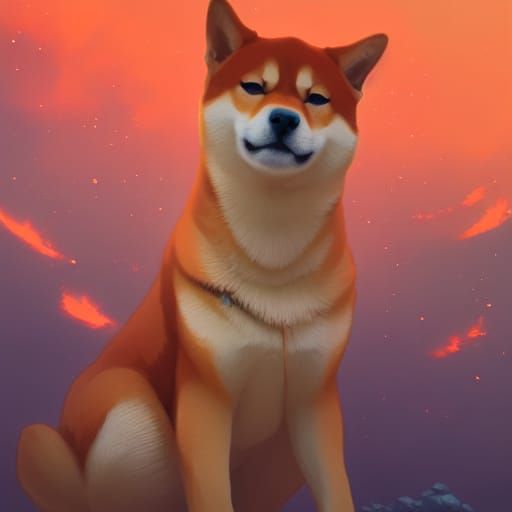 Shiba Inu Reaching for Stars: Art Nouveau Style
