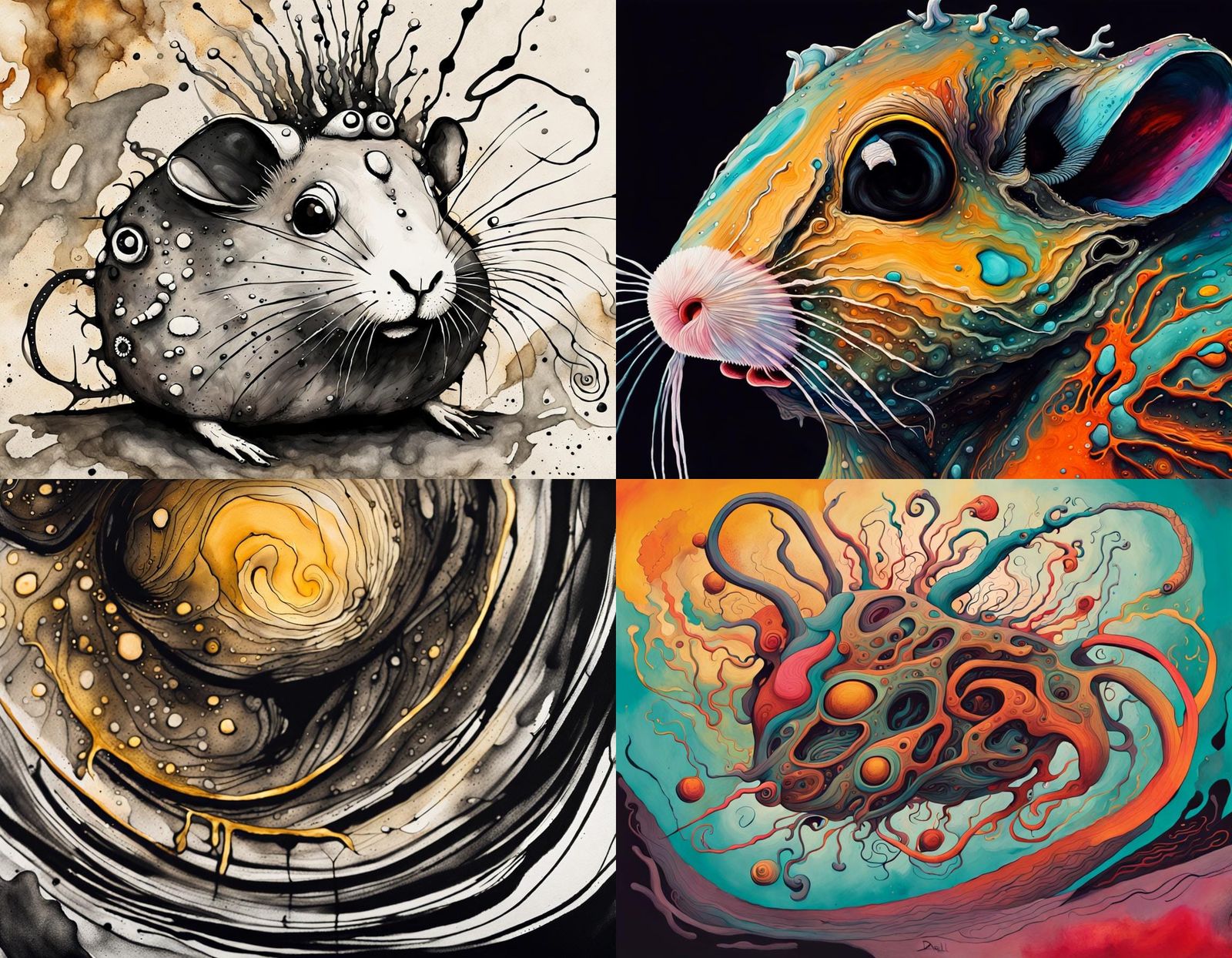 Surreal Indian Hamster Hybrids in Traditional Ink Painting