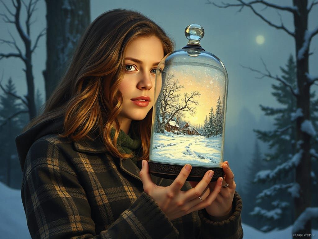 Morgan Webb Holds Winter Scene in Bell Jar