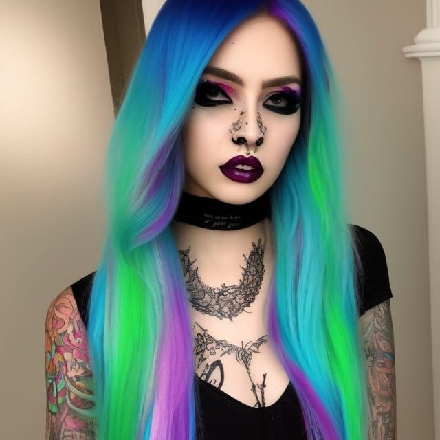 Colorful Tattooed Girl Portrait with Y2K Aesthetic