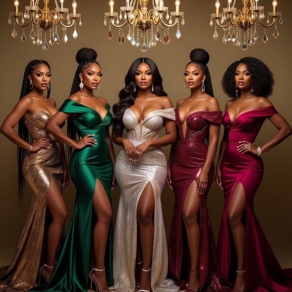 Six Confident Women in Elegant Gowns