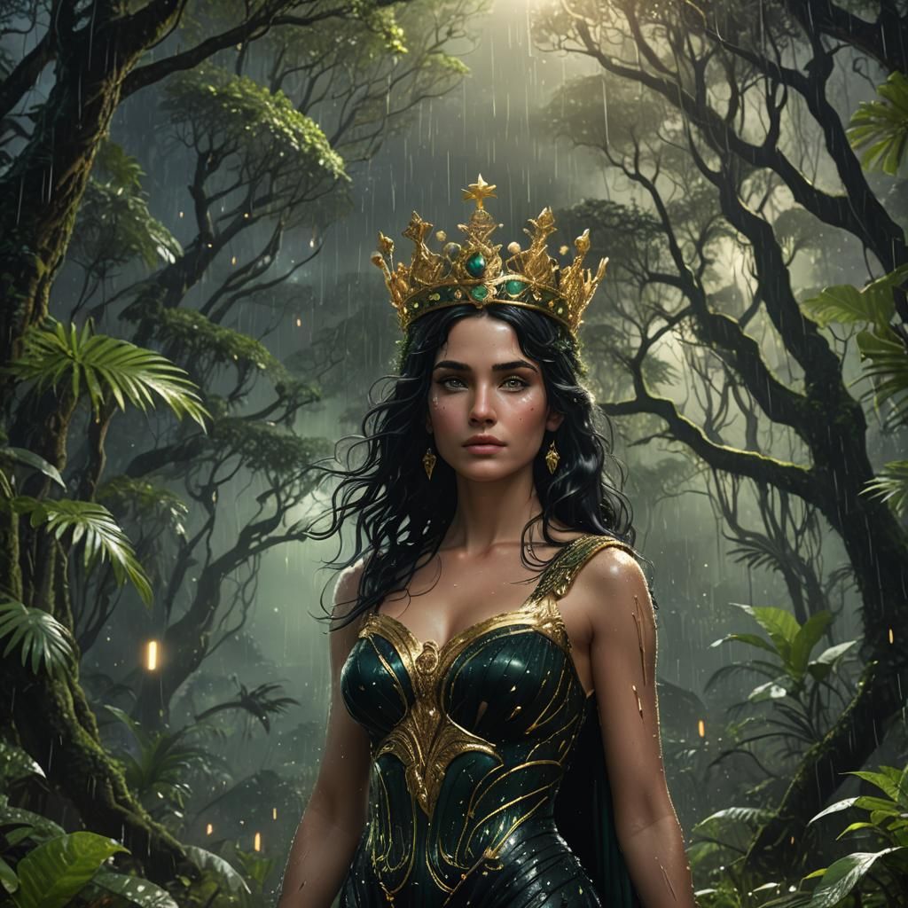 Aphrodite in a Starry Rainforest: Fantasy Concept Art