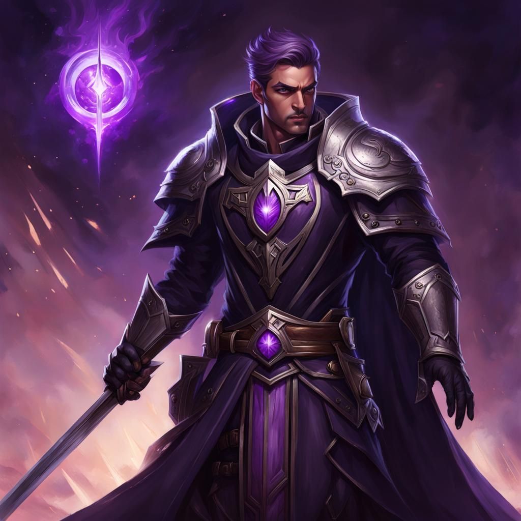 Fallen Aasimar Warlock Paladin with Purple Aura