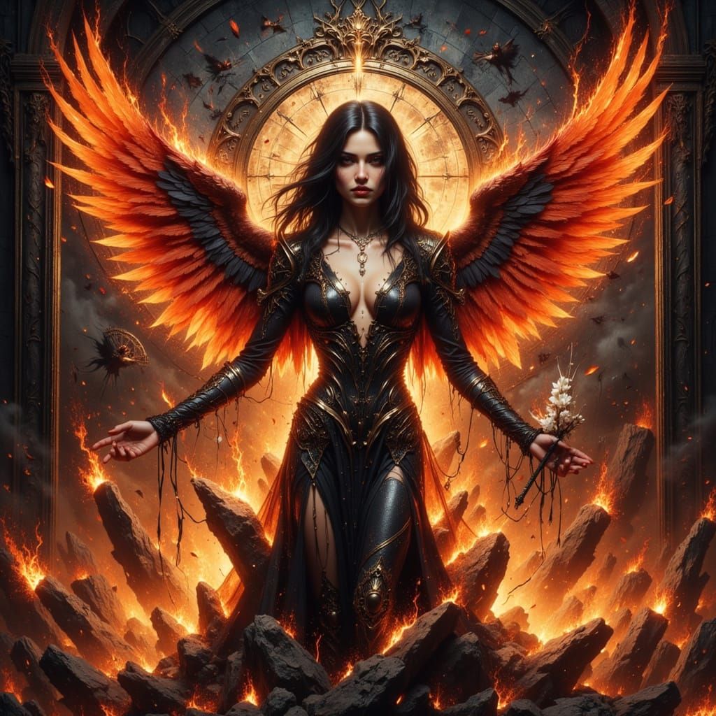 Phoenix Emerges in Art Nouveau Sci-Fi Style