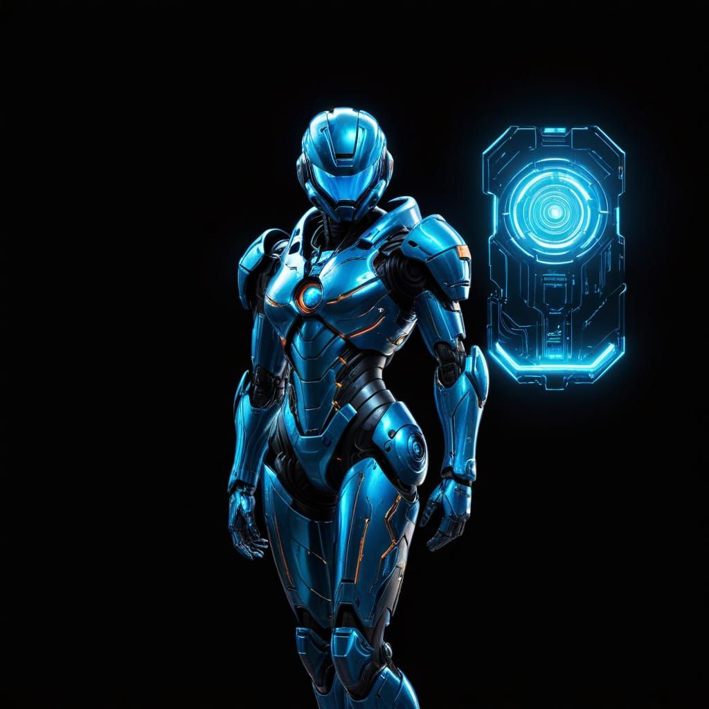 Samus Aran Exosuit: Cybernetic Art with Neon Circuitry