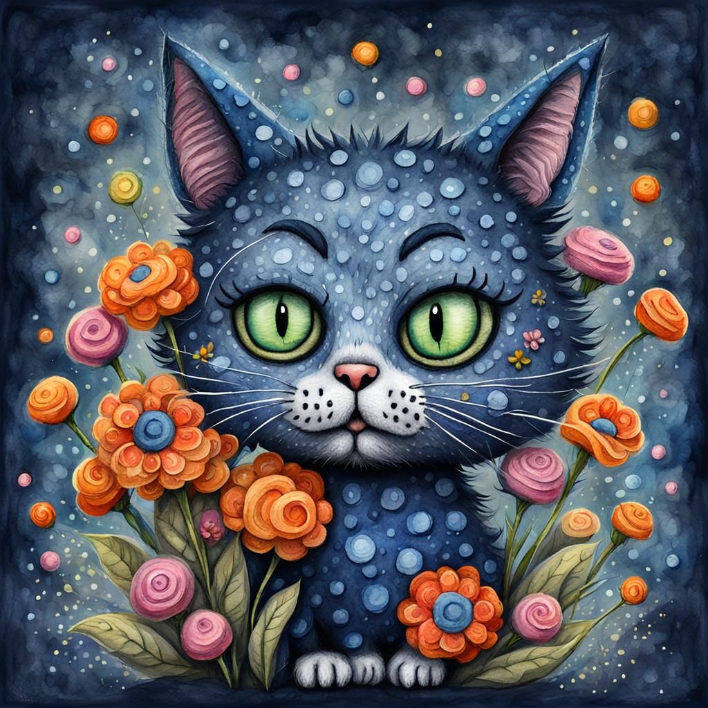 Cartoon Cat Bouquet in Tim Burton Style