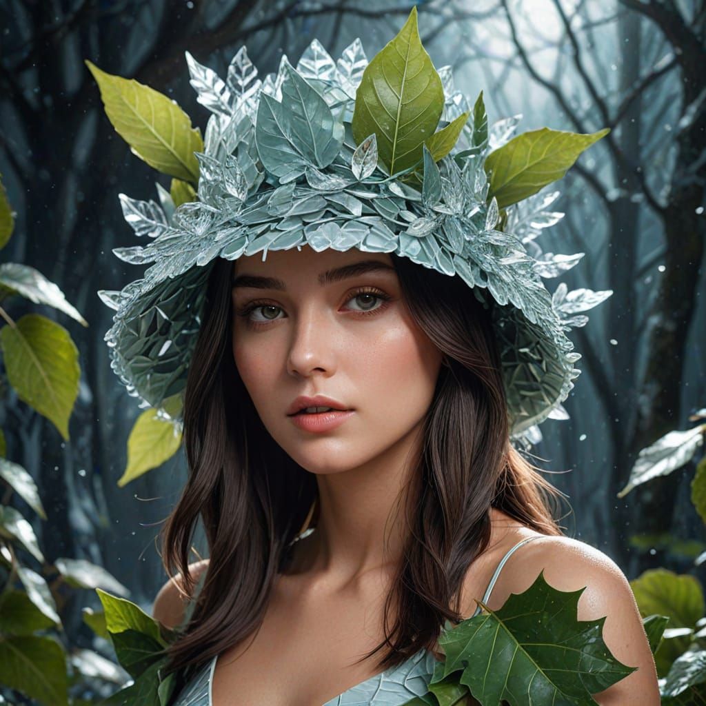 Avant-Garde Ice and Leaf Hat Fashion Photography