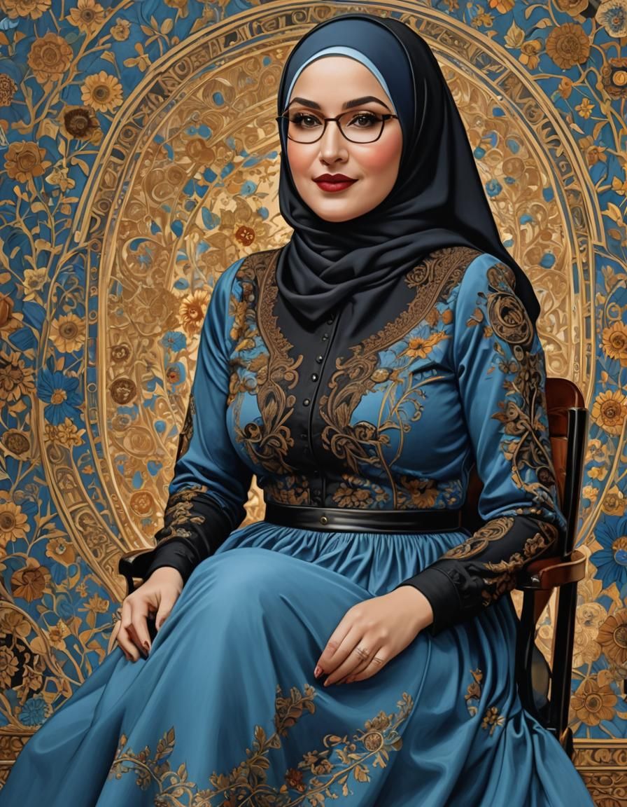 Beautiful Hijabi Woman Portrait in Pop Art Style