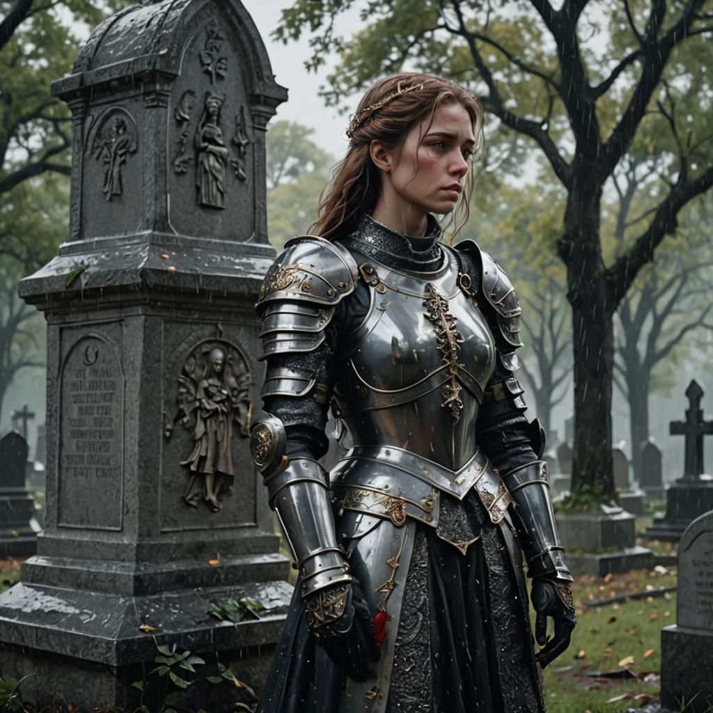 Lady in the rain in the cemetery visiting her best friend's ...