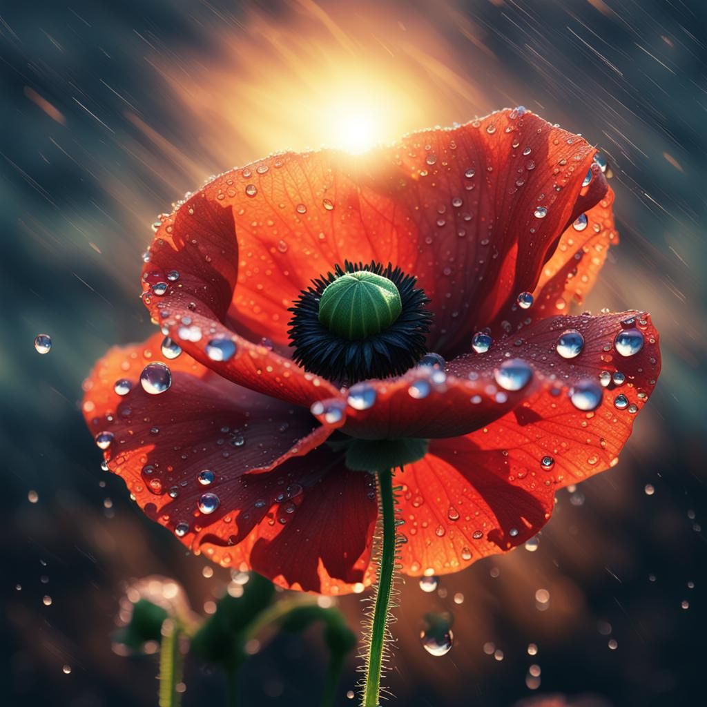 Dew-Kissed Poppy in Misty Light: Splash Art