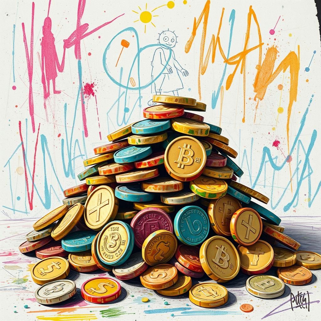 Whimsical Coins in Playful Children's Art Style