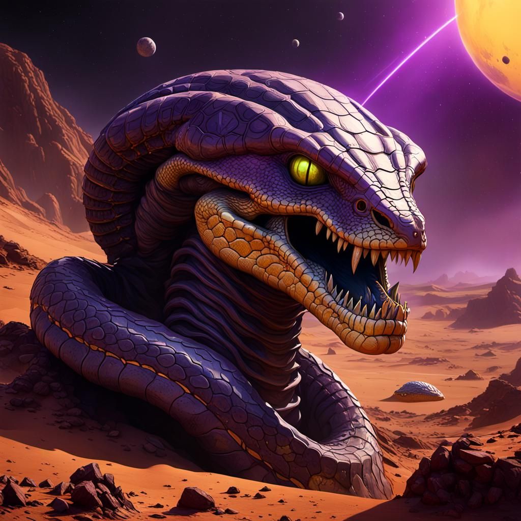 Snake Head Aliens on Mars: Dark Fantasy Art