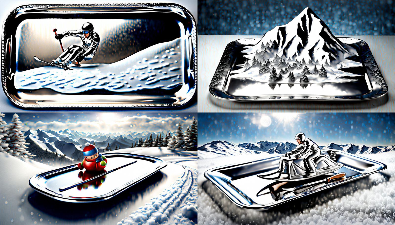 Extreme Silver Tray Sledding on Snowy Mountain