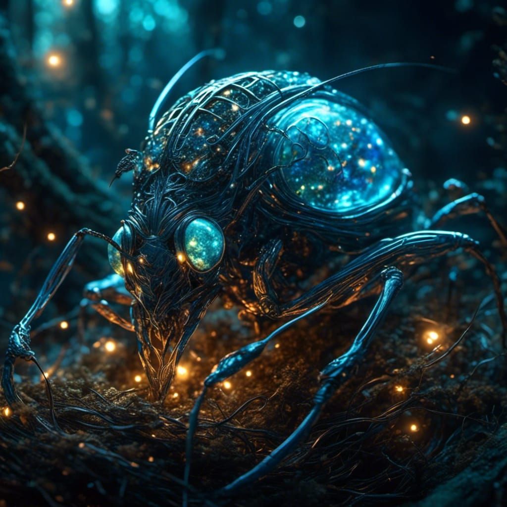 Disturbing Alien Insect in Glittery Sci-Fi Nest