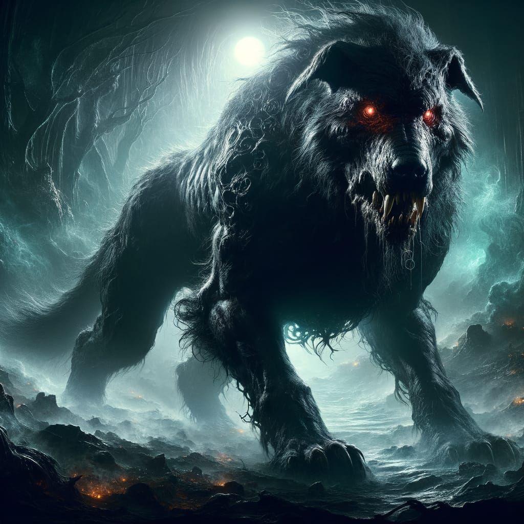 Shadowy Gwyllgi in Misty Welsh Landscape