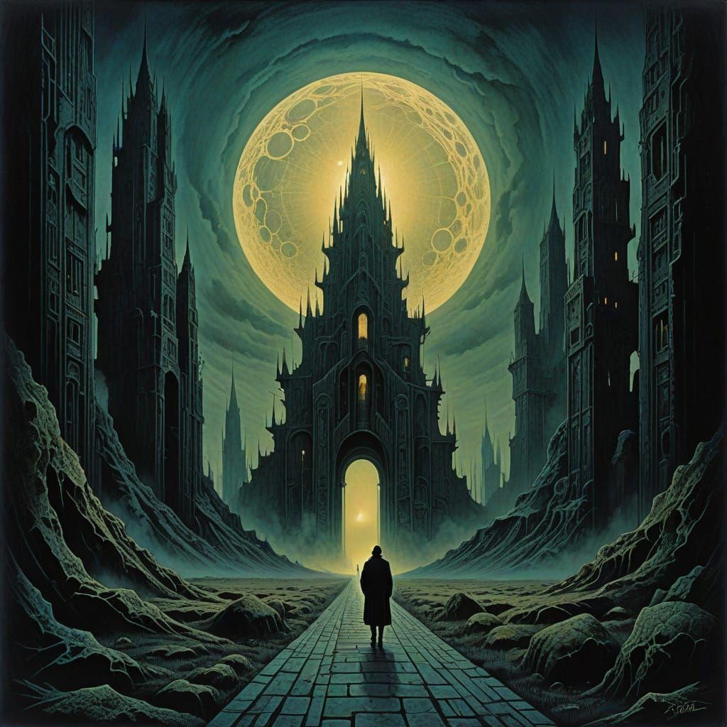 Surrealist Art Deco Masterpiece in Dark, Dreamy Vignetted St...