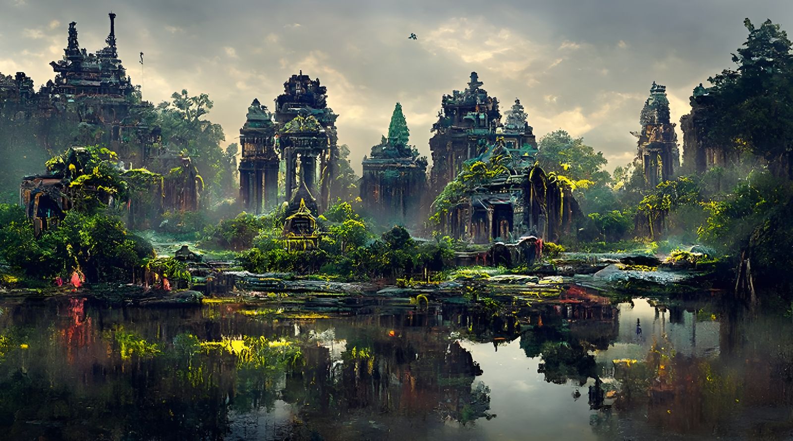 Epic Jungle Temple Landscape in Hyperrealism