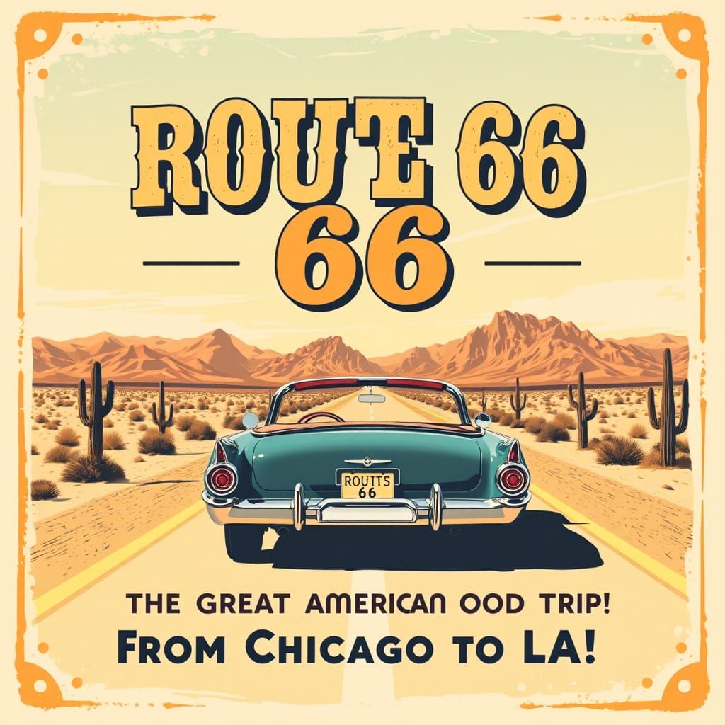 Retro Route 66 Road Trip Travel Poster