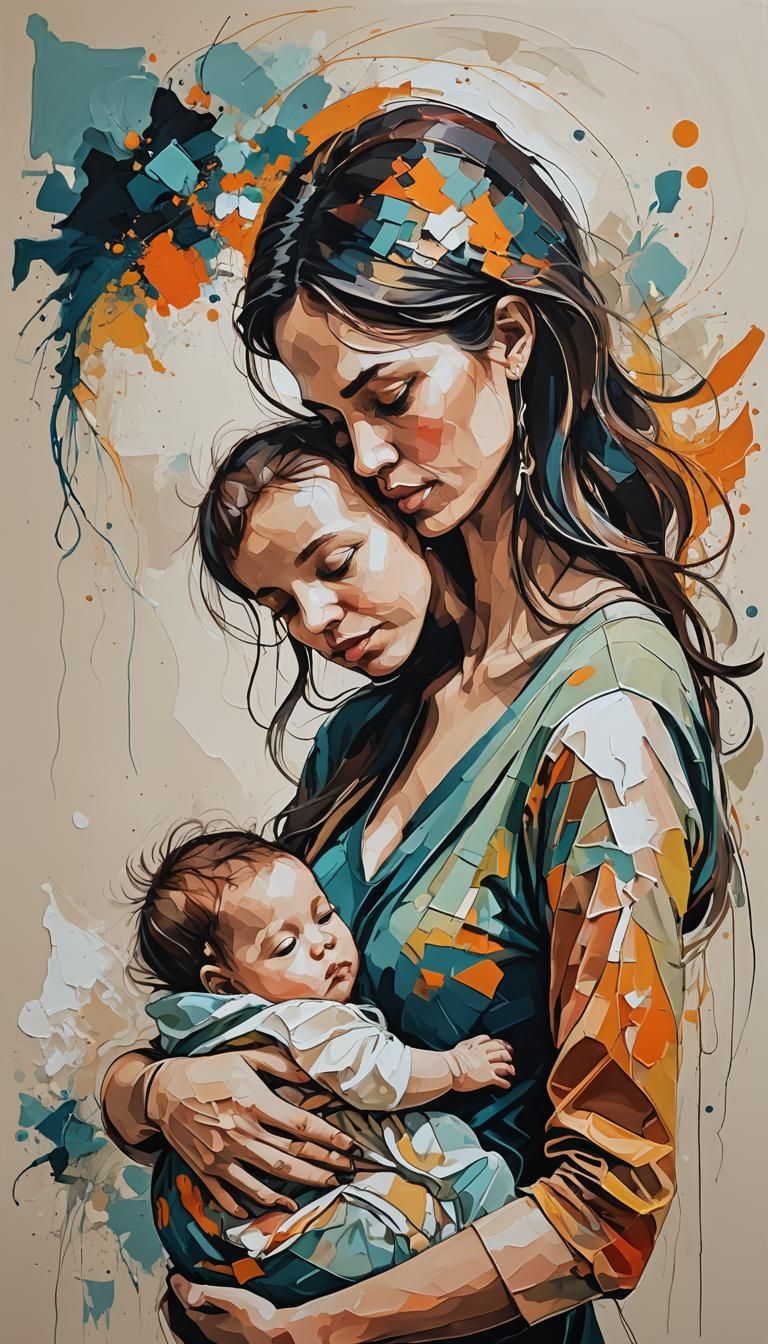 Abstract Art: Young Mother and Baby