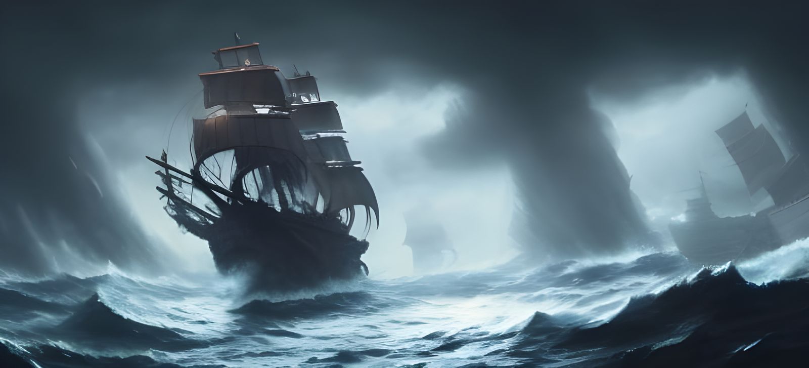 Epic Pirate Ship Storm Scene in Dark Fantasy Style